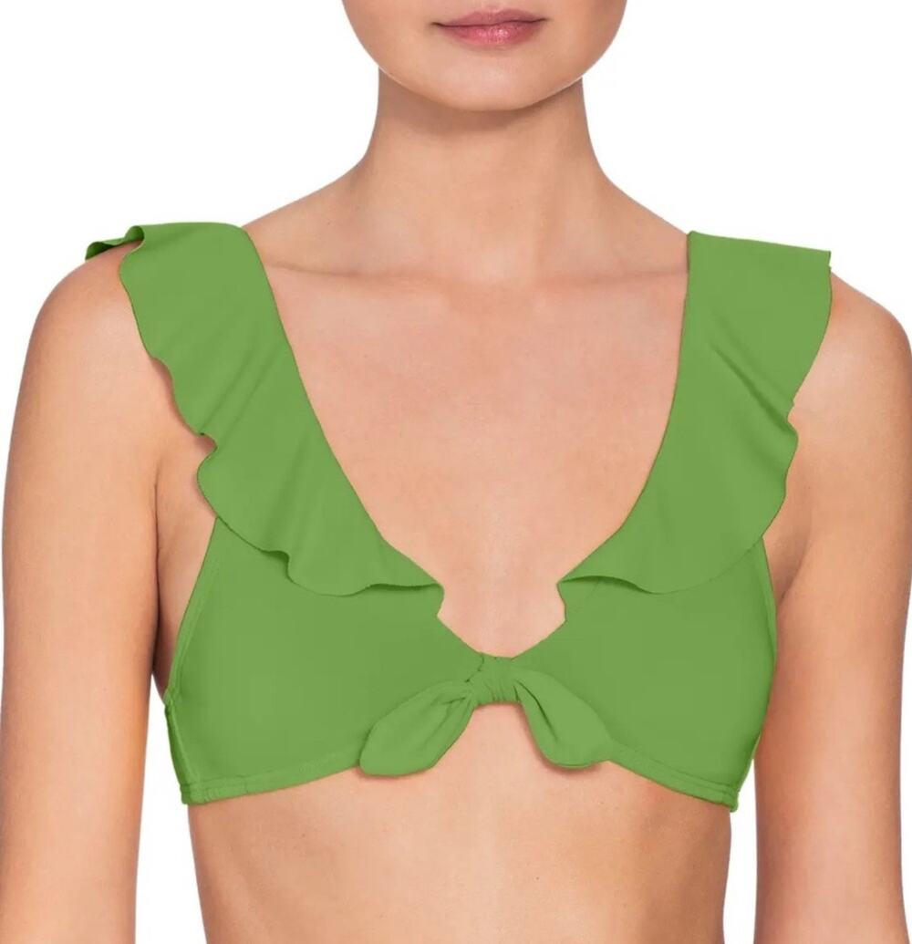 Robin Piccone Ava Bikini Top Size Small NEW Ruffle Tie Swim Green Classic NWOT